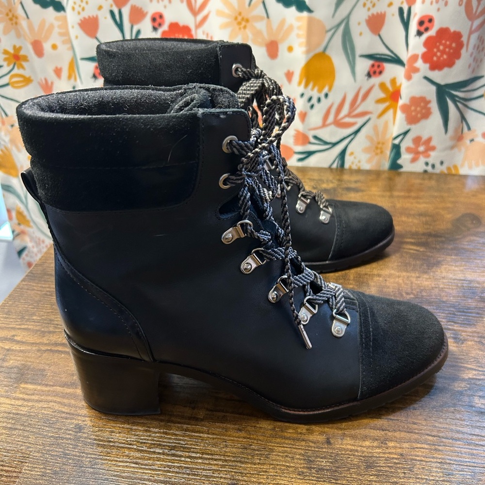 Sam Edelman Manchester Boots Black Wool Details Women’s 9.5 Lace Up Block Heel - Picture 5 of 8